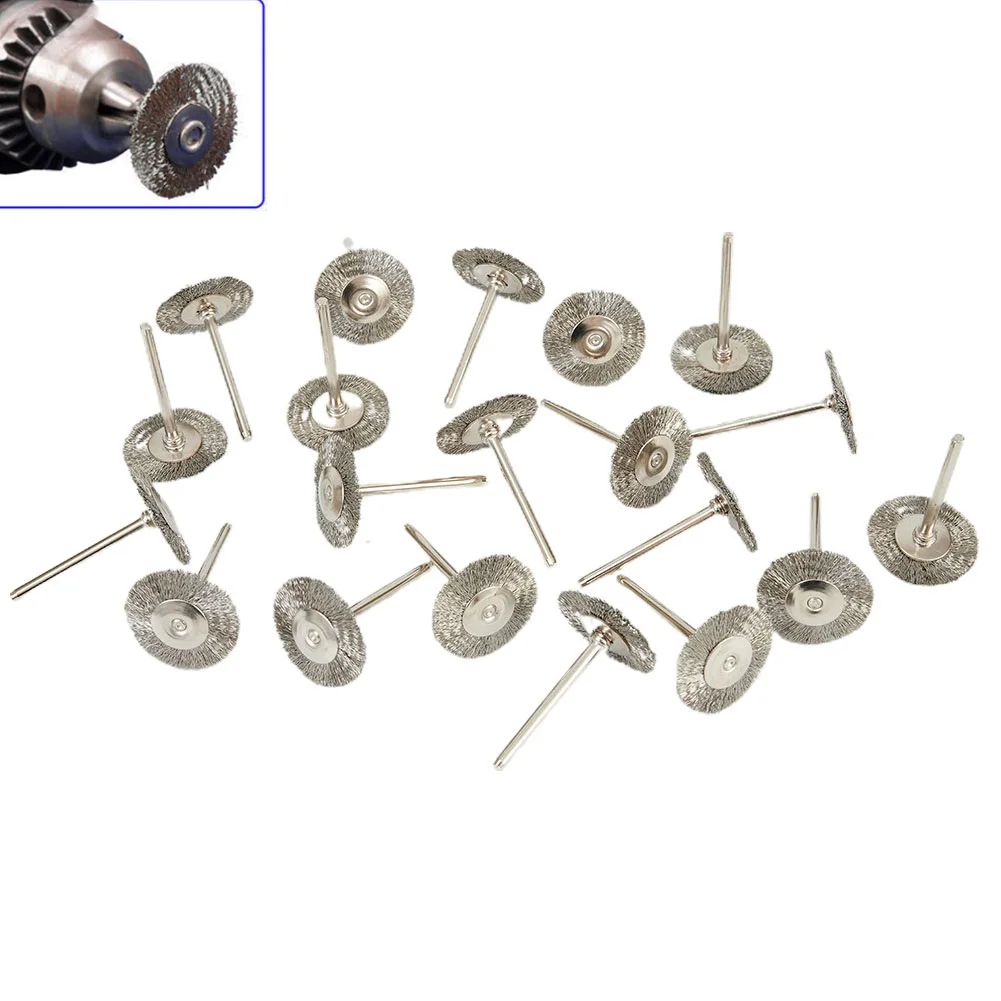 

20 Pcs/sets 25mm Steel Wire Wheel Brushes For Mini Drill Rotary Tools Metal Rust Removal Polishing Accessories