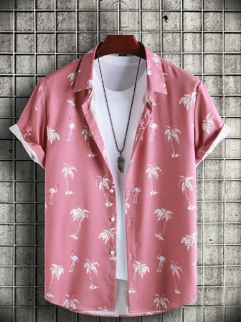 Camisa de manga corta para hombre, solapa de verano, Top estampado de patrón de Estilo Hawaiano, versátil y a la moda