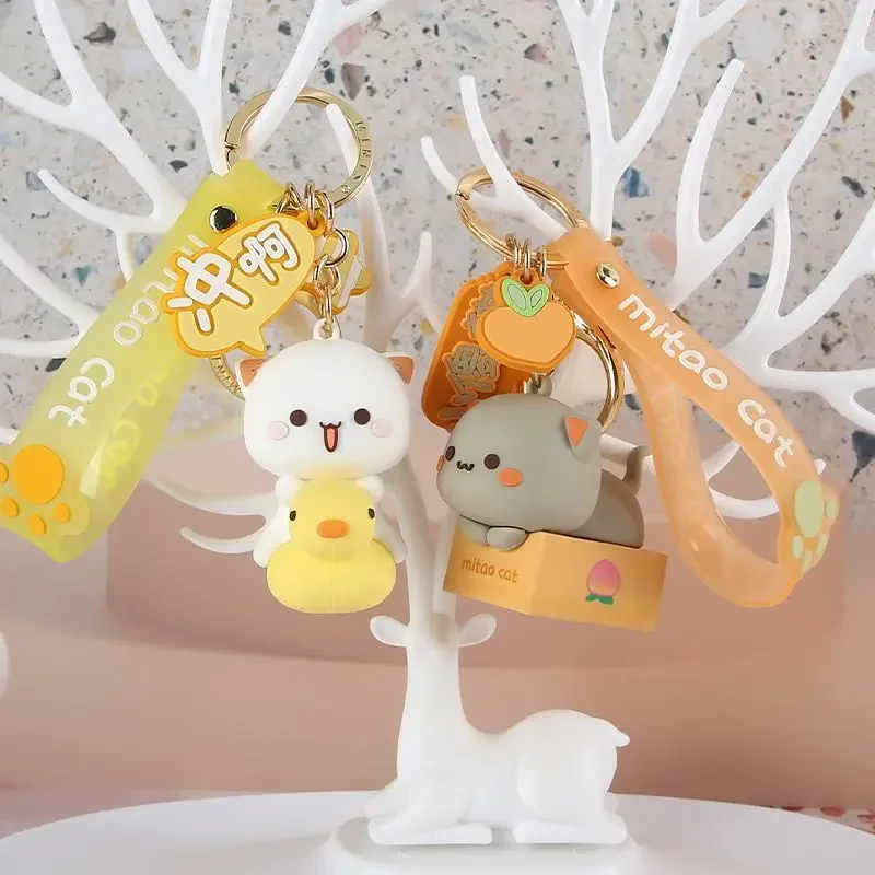 Mitao-قلادة المفاتيح للأطفال ، القط الخوخ ، س الإصدار ، كيرينغ ، هلام السيليكا ، نموذج تمثال ، دمى ، ديكور ظهره ، لعبة هدية لفتاة