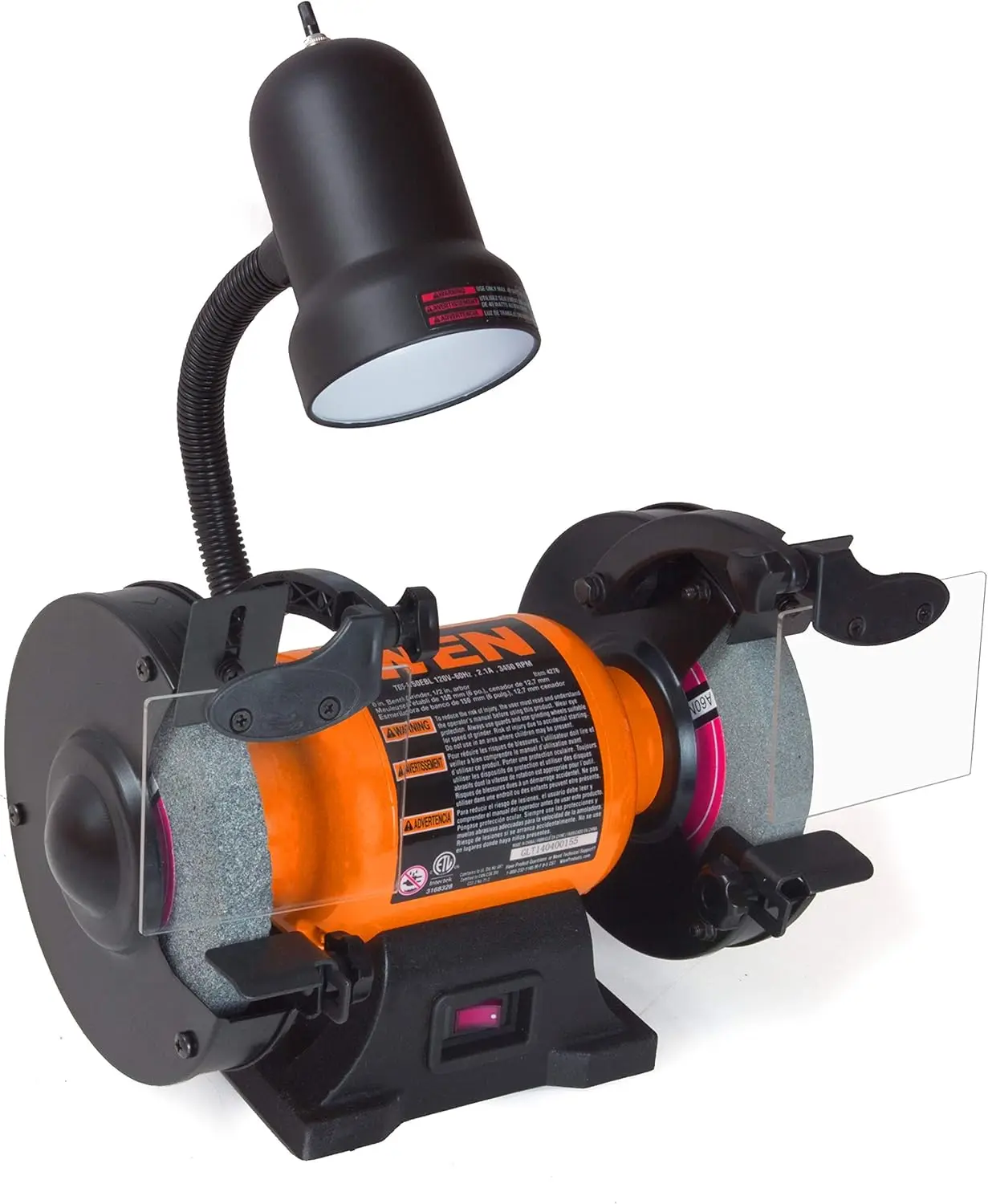 

2.1-Amp 6-Inch Bench Grinder with Flexible Light, Black & Orange, High-Speed Tool Sharpening