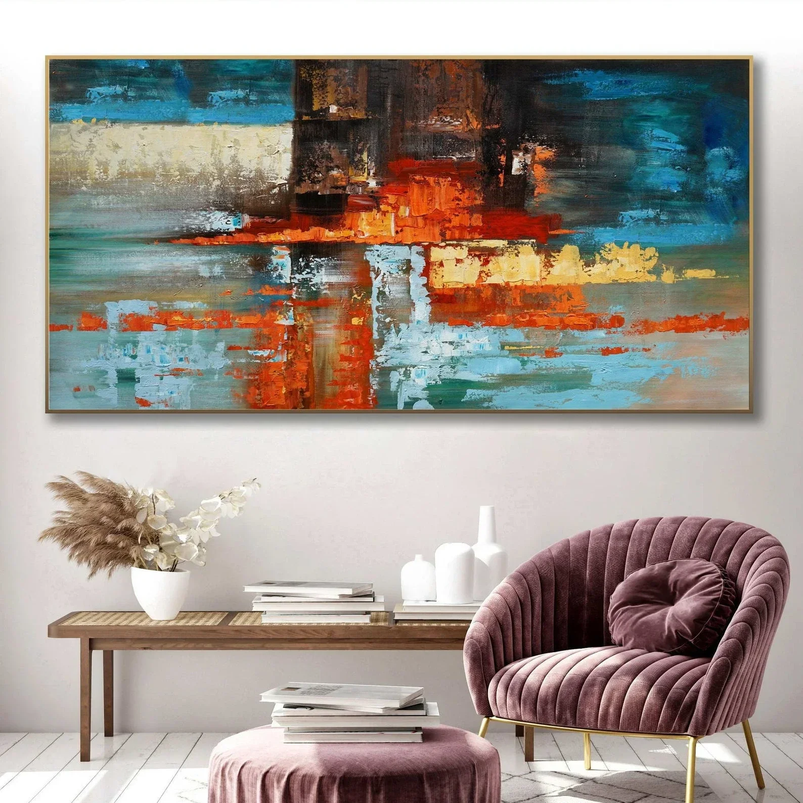

Colorful Abstract Modern Canvas Wall Art, Large Acrylic Painting, Hand Painted, Living Room Decor
