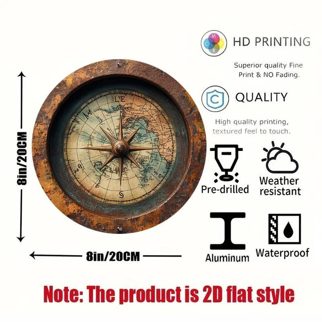 8in 2D Wooden Flat Disc Retro World Map Compass Wooden Deck Wooden Boat Decoration Gift Decoration For Sailing Enthusiast 6