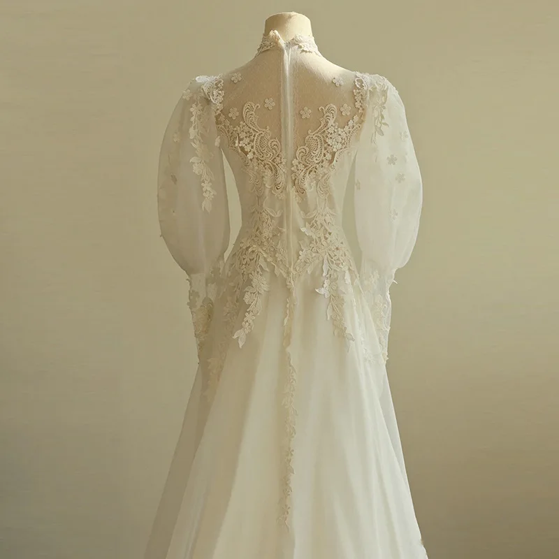 Robe de Mariée Légère en Dentelle Style Français, Tenue Élégante de Hong Kong, Style Ancien, Texture Forêt, Super Féerique, de Bienvenue