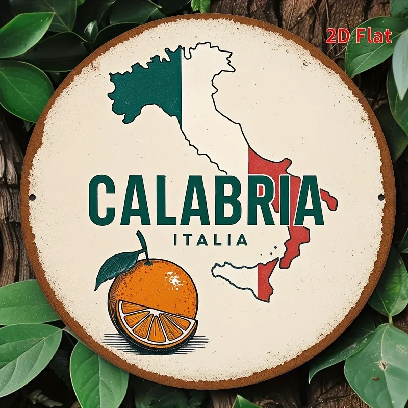 Letrero de aluminio vintage de 20 x 20 cm (8 x 8 pulgadas) con el logotipo de Calabria de Italia, un divertido póster metálico redondo.