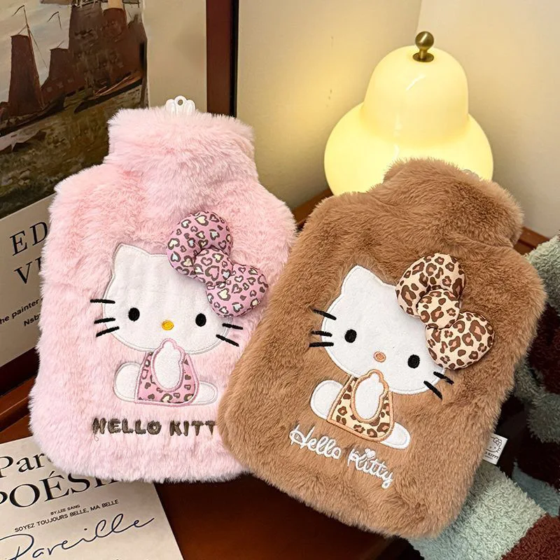 

Hot Sale 500ml Hello Kitty Plush Hot Water Bag Cute Cartoon Leopard Print Heat Water Bag Filled Thick Inner Liner Warm Hands