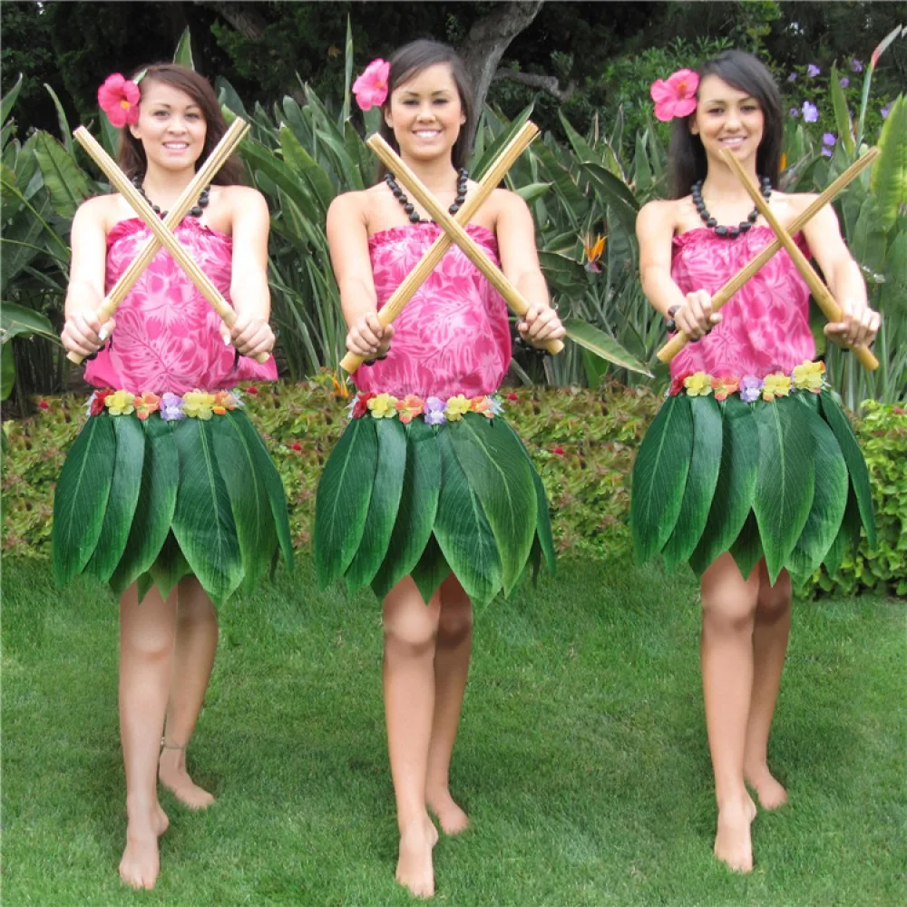 Ti Leaf Skirt Hawaiian Hula Grass Skirt with Flower Leis for Women,Girls,Men,Luau Party Dress Outfits