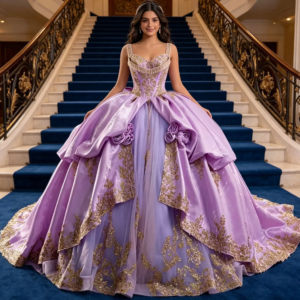 Gorgeous Lilac Evening Dress Spaghetti Straps Lace Up Back Crystal Beaded Bow Robe De Soiree Customized