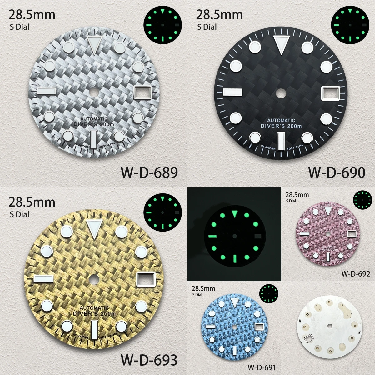 

28.5mm S Logo Carbon Fiber Dial Fit NH35/NH36/4R/7S Movement Green Luminous Diving High-Quality Watch Modification Accessories