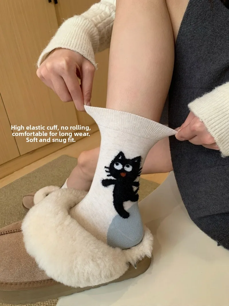 Thickened Warm Mid-calf  Socks for Women Autumn Winter New Style Cute Long Socks Versatile Comfortable Cotton Socks