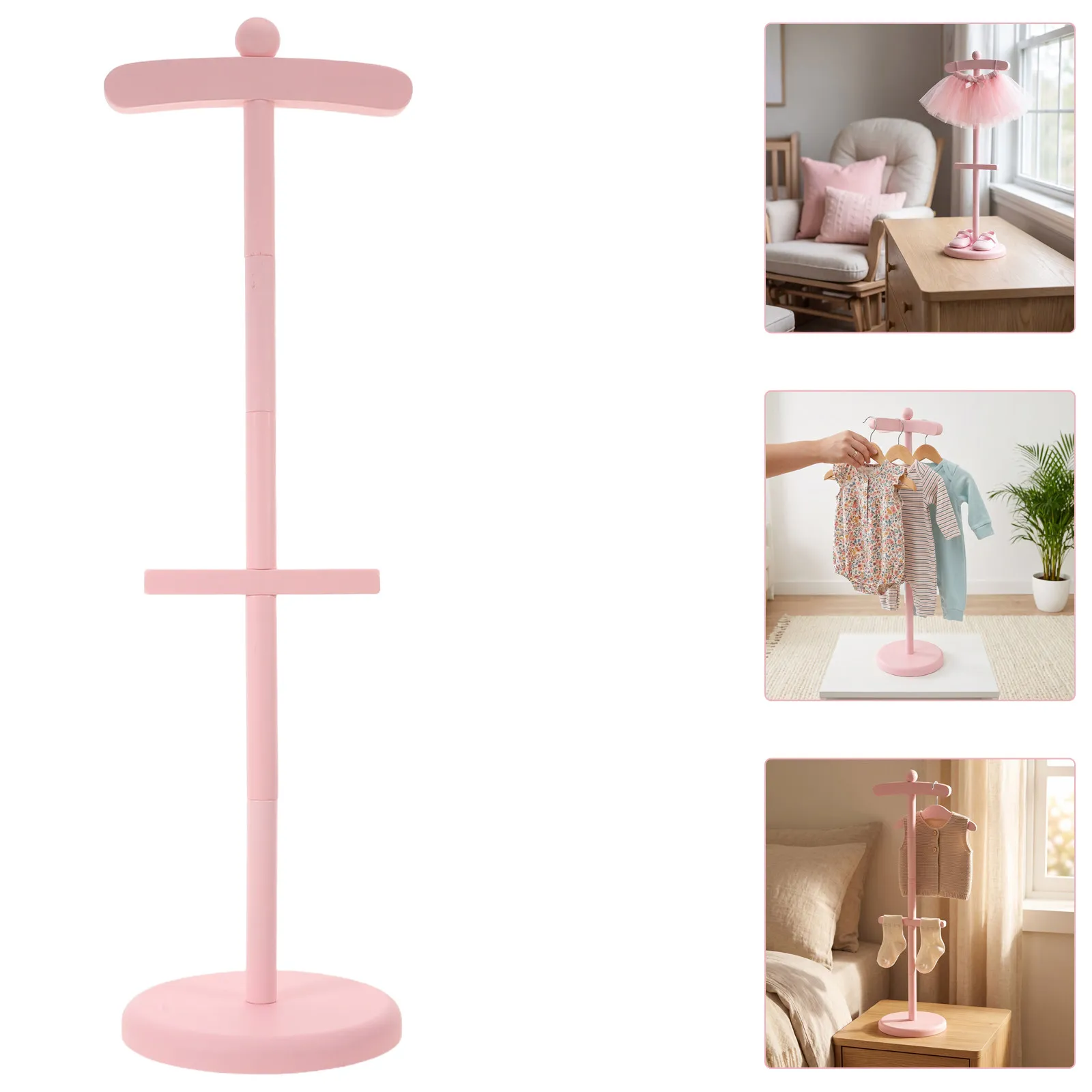 Baby Clothing Display Rack 25Inch Natural Wood Outfit Stand for Newborn Party Christening Ceremony Rustic Nursery Clothes Hanger