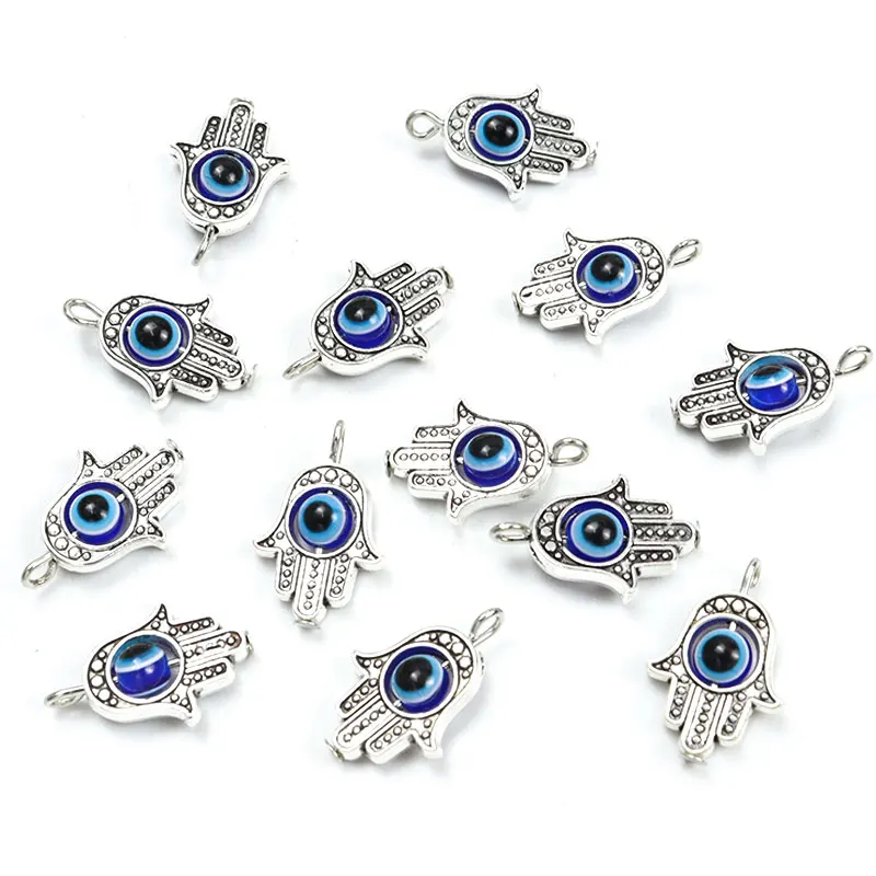 10pcs Hamsa Hand Blue Turkish Evil Eye Charms Amulet Devil Nazar Eye Lucky Tibetan Pendant Jewelry Make DIY Handmade Accessories