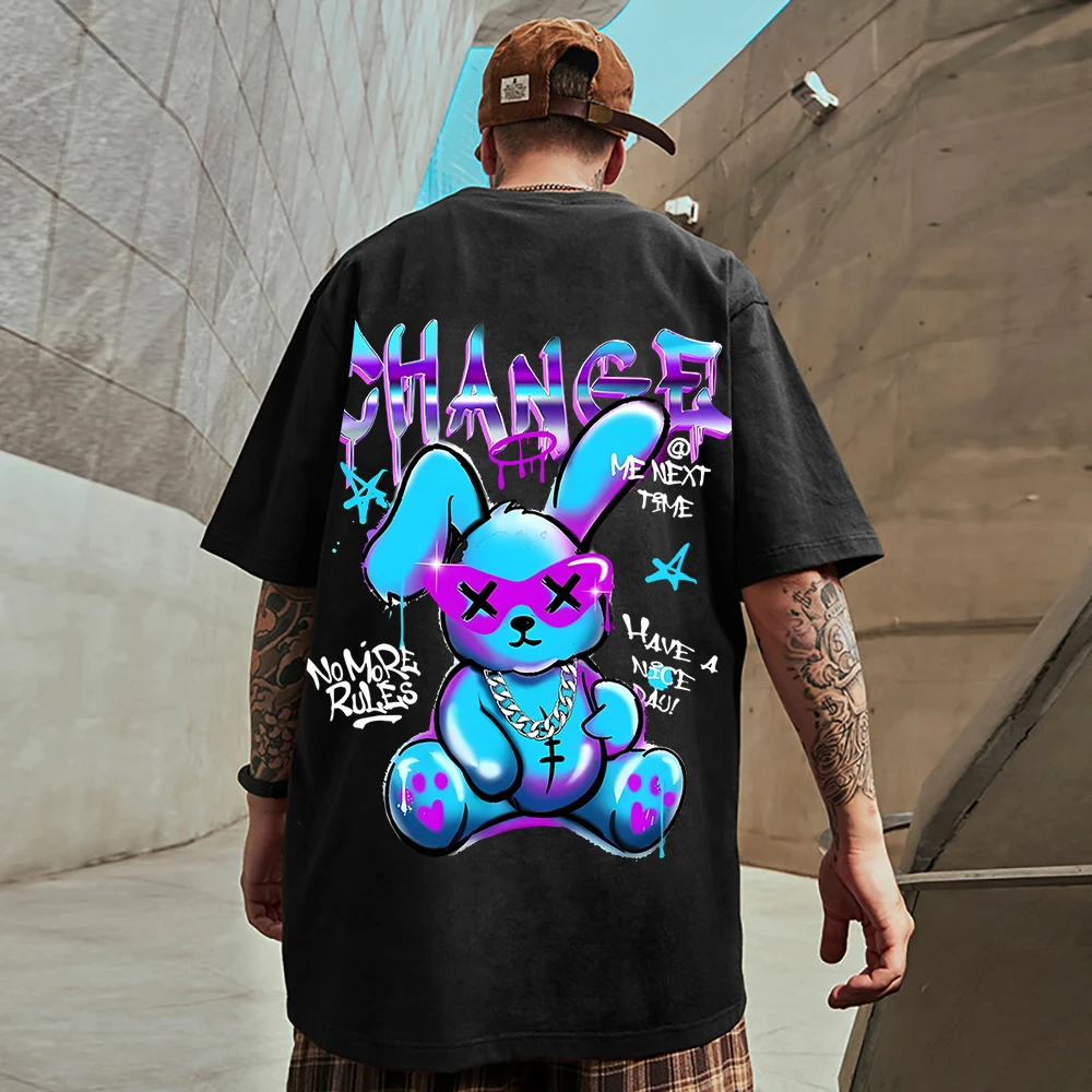 Violent Rabbit Transforms Into Fashion Rabbit Print Tees Male Versatile Cool T Shirt Aesthetic Breathable Tee Shirt Streetwear