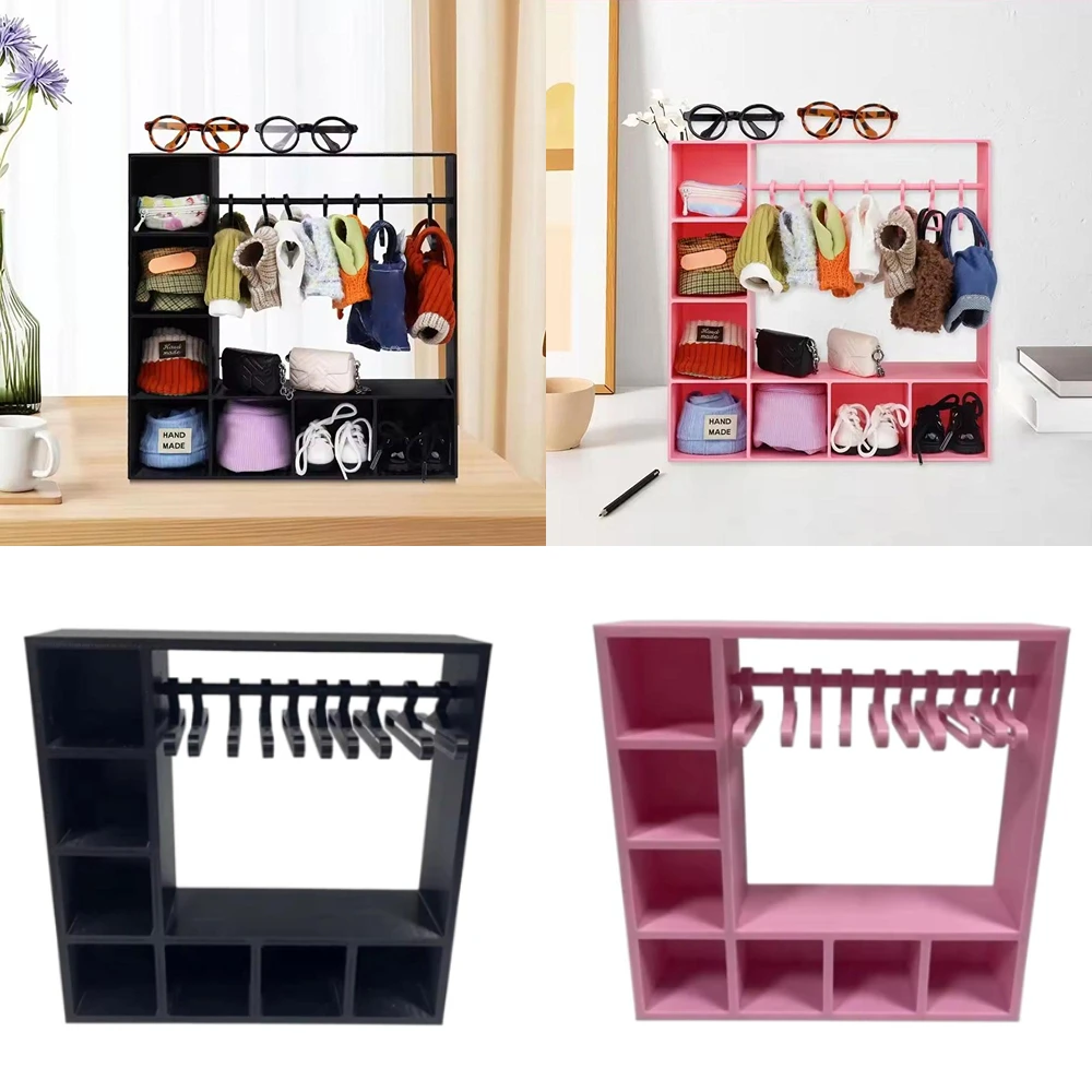 

Large Capacity Doll Clothes Closet with 10 Hangers Portable Doll Wardrobe Durable Cute Clothes Storage for Figures Display Box