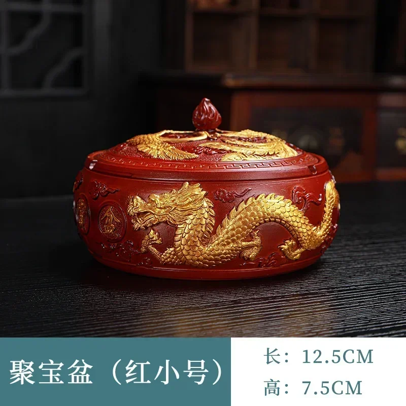 Creative Resin Ashtray with Lid New Chinese Home Office Anti-Flying Dust Complex Trend Tea Container Ornaments