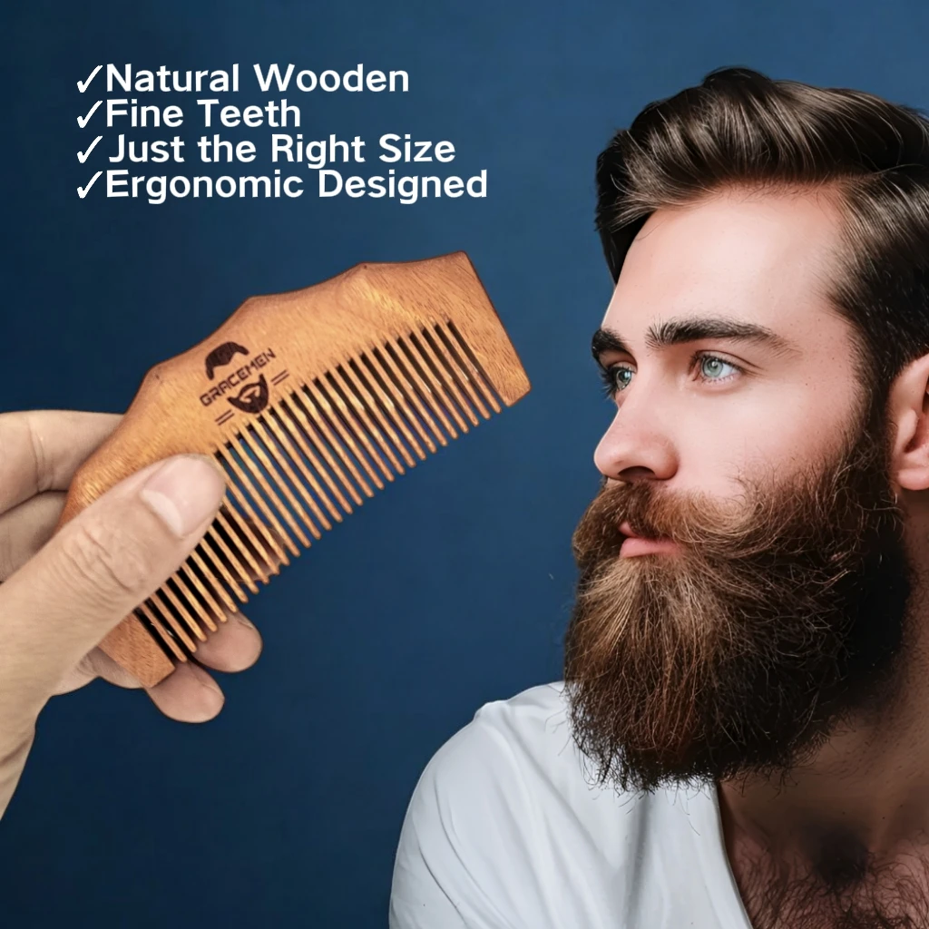 The Gracemen Natural Golden Wood Comb Handmade Hair Beard Comb Wooden Wave Shaped Comb Massage Comb Pocket Comb Anti-Static Comb