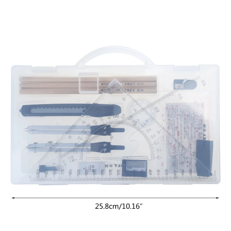 Geometry Set with Protractor Compasses Easer Refill,Drawing Stencils Pencil Dropship