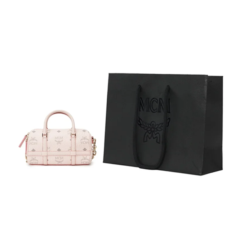 MCM Artificial Leather With Cow Leather Boston Bag, Shoulder Bag, Crossbody Bag, Handbag Mini Women's Pink MWBBAER01QH001
