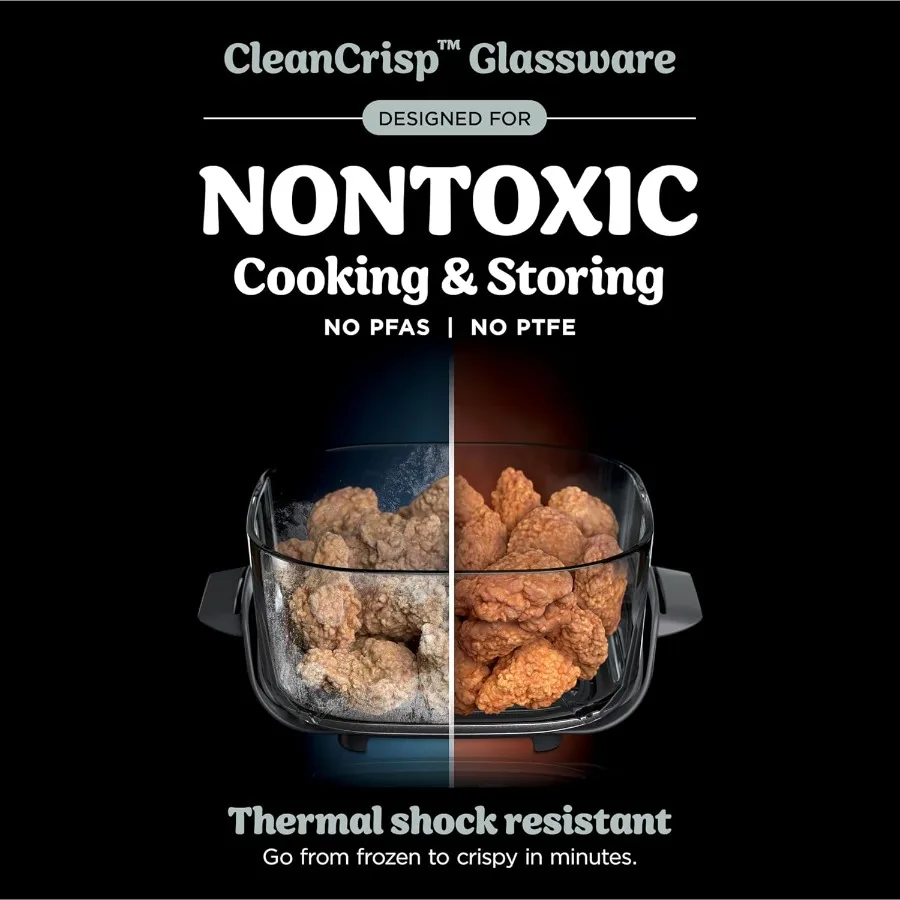 مقلاة هوائية كريسبي، فريزر ميكروويف، آمنة للاستخدام في غسالة الأطباق، زجاج غير سام، نظام طهي محمول مع 4 كيو تي، 6 أكواب زجاجية و #5