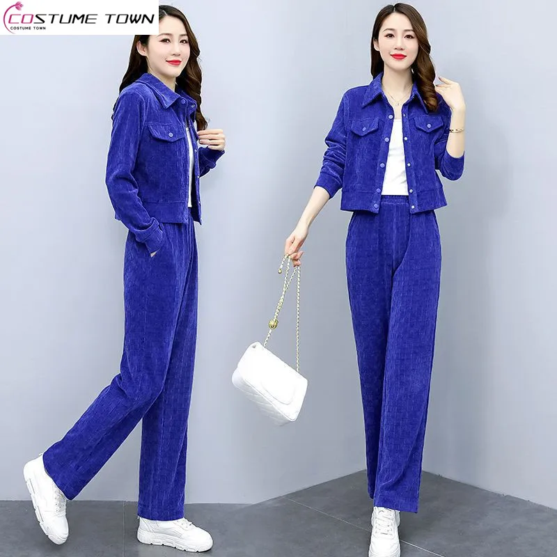 

Korean Style Spring New Slim Fit Jacket Blazer Casual Wide Leg Pants Two Piece Elegant Women's Pants Set Street Outfits