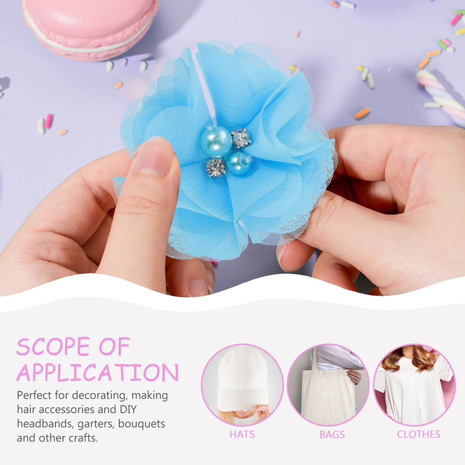 30Pcs Rhinestone Pearl Fabric Flowers Simulated Chiffon Decorative Sewing Accessories for Clothing Dress DIY Hair Accessories