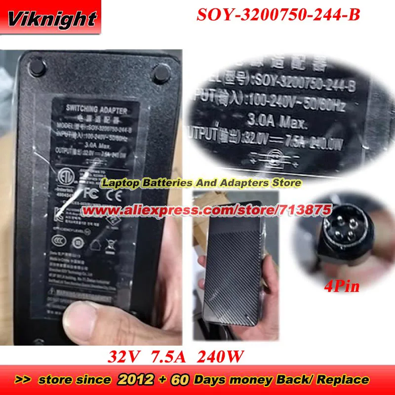 SOY-3200750-244-B AC Adapter 32V 7.5A 240W Round with 4PINs Power Adapter