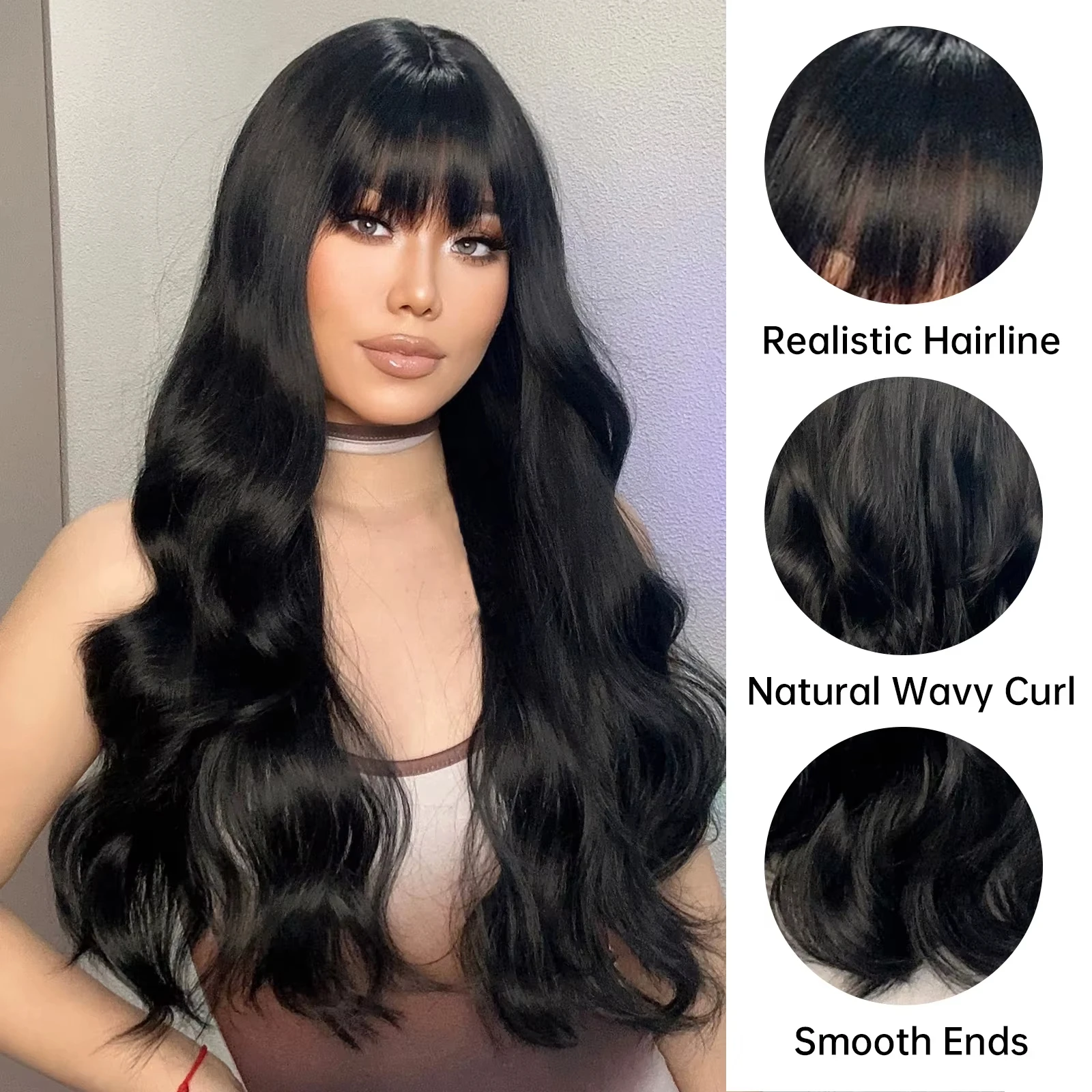 Black Synthetic Wig with Big Waves for Party, Halloween Cosplay, Everyday Use, High-Temperature Hair Accessory image 4