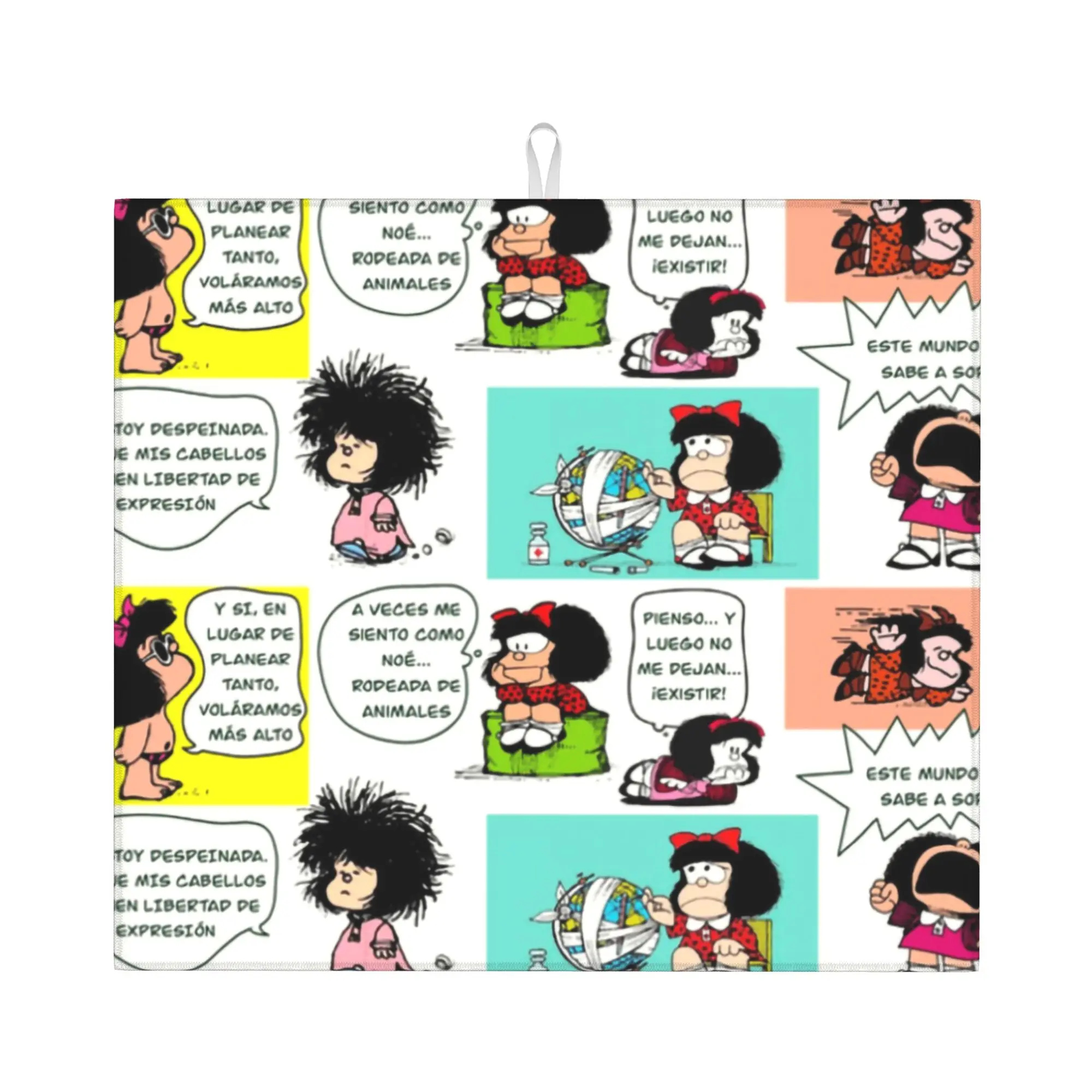 Drying Mat For Kitchen Mafalda Barware Tableware Oil Proof Argentine Cartoon Quino Comics Washable Kitchen Sink Drying Pad