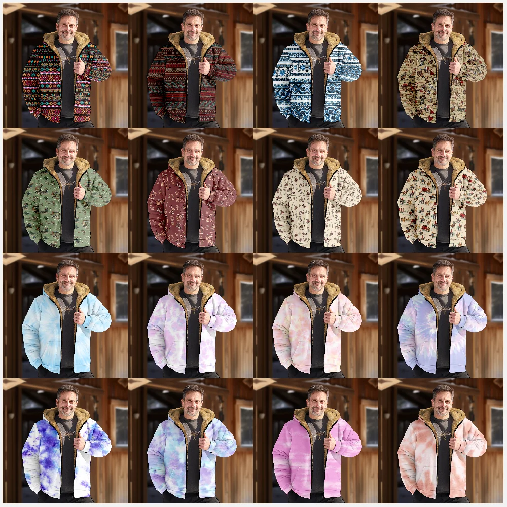 

New Colorful Gradient Cotton Coat Hooded Sweater Casual Print Long Sleeve Zipper Sweater Thick Cotton Coat Winter Style