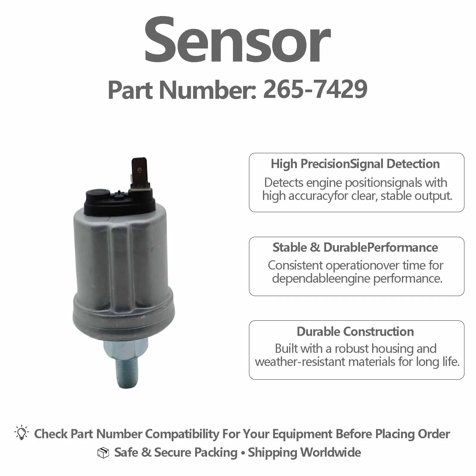 74.5 mm Long Brass Pressure Transmitter 265-7429 For Caterpillar CAT 3406C 3412C 3412 Generator Sets