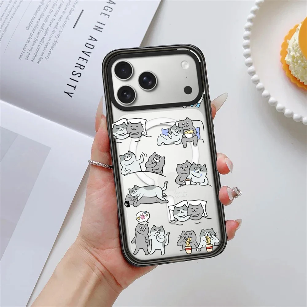 

Companion Leisure Cat Impact Black Border Magnetic Cover for IPhone 12 13 14 15 16 17 Pro Max Case for IPhone 17 Air