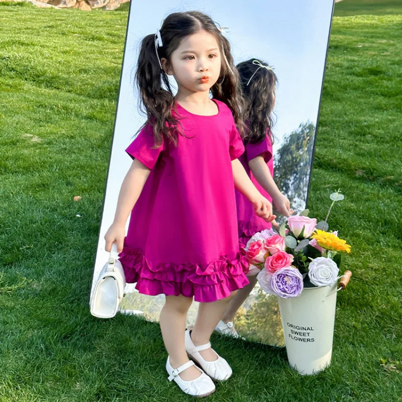 Girls Summer Dress 2025 New Children Stylish Cotton Thin Short Sleeved Dress Baby Summer Princess Dress