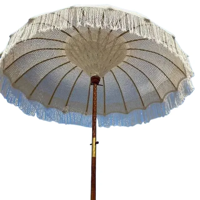 Hand Woven Macrame Parasol Boho Tassel Patio Sun Shade Umbrella for Garden Decor