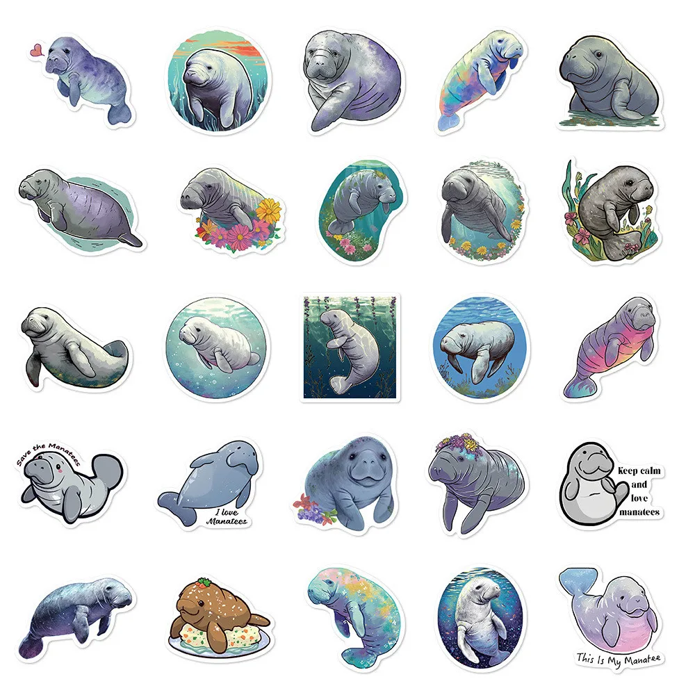 50 قطعة من ملصقات Manatee الكرتونية - ديكور مقاوم للماء لأجهزة الكمبيوتر المحمولة ومجلات أجهزة الكمبيوتر المحمولة وحافظات الهاتف، متجر ملصقات BulingBulingStickers DIY