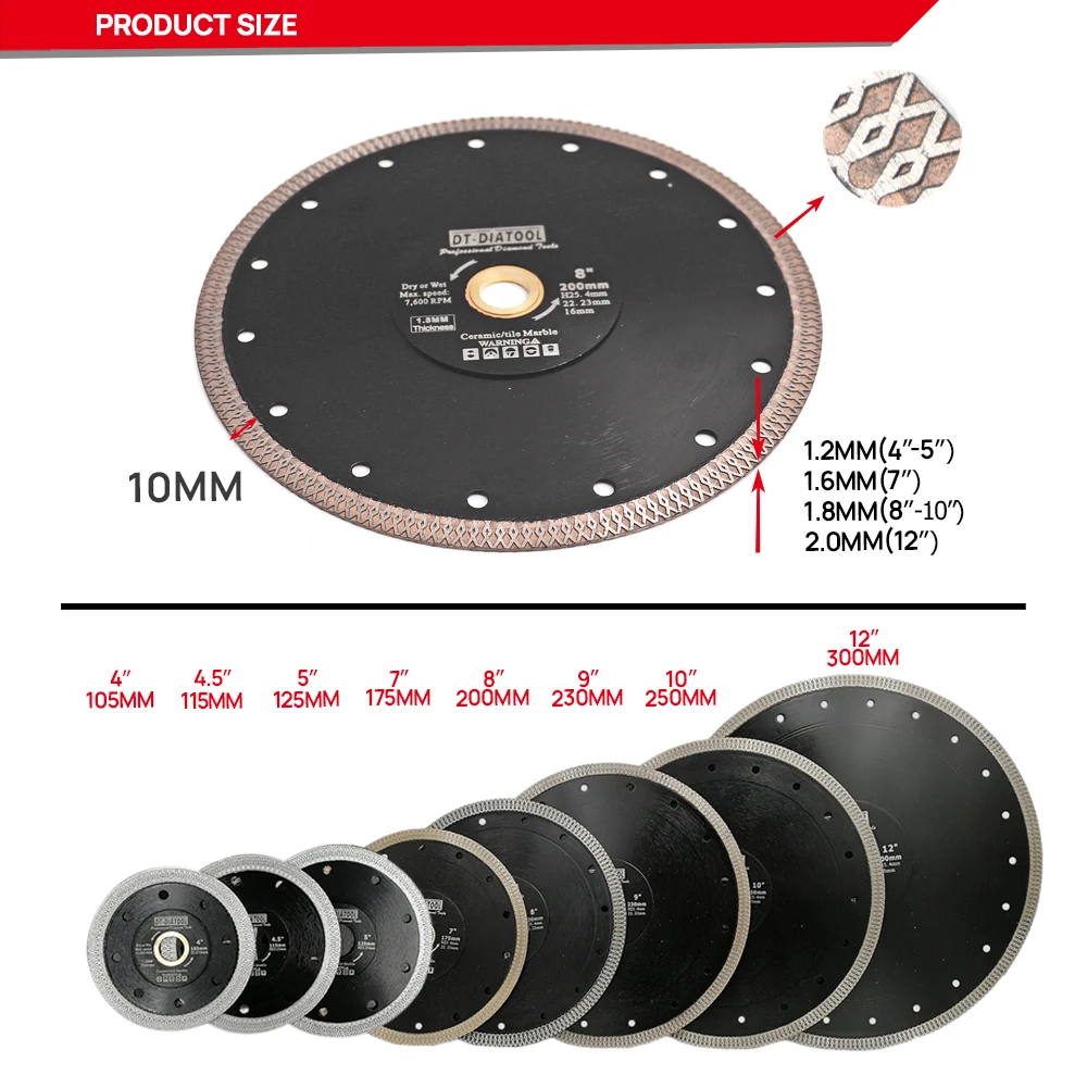 DT-DIATOOL 1pc 75-230mm Diamond Blade Cutting Disc X Mesh Turbo Rim Segment Saw Blade For Porcelain Ceramic Tile Marble