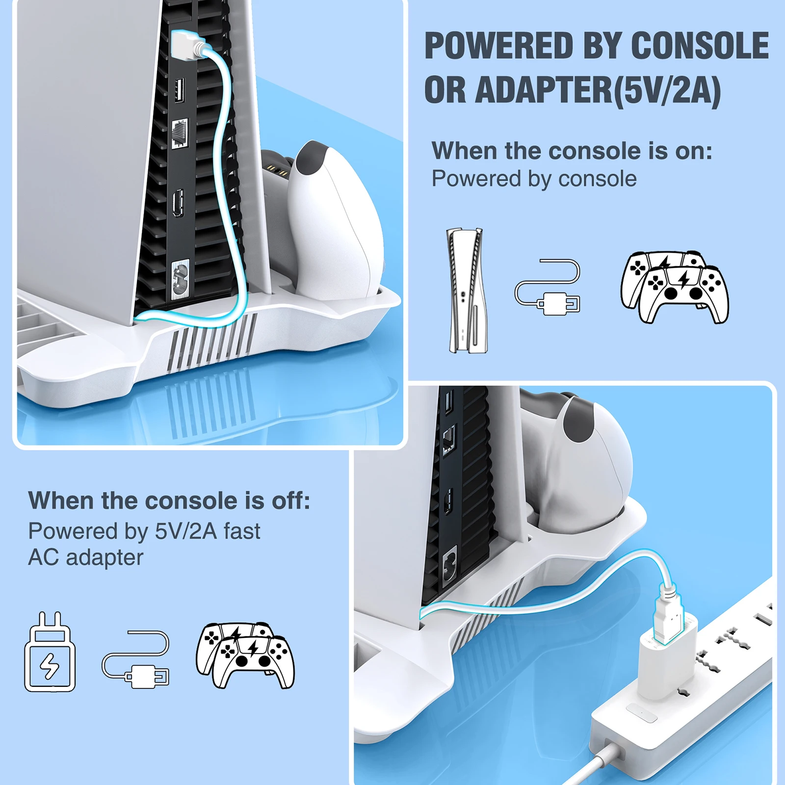 Dinofire PS5 Lüfter Für PS5 Disc & PS5 Digitale Dual Controller Charing CD Ständer mit Headset Halter Multi-funciton PS Stehen