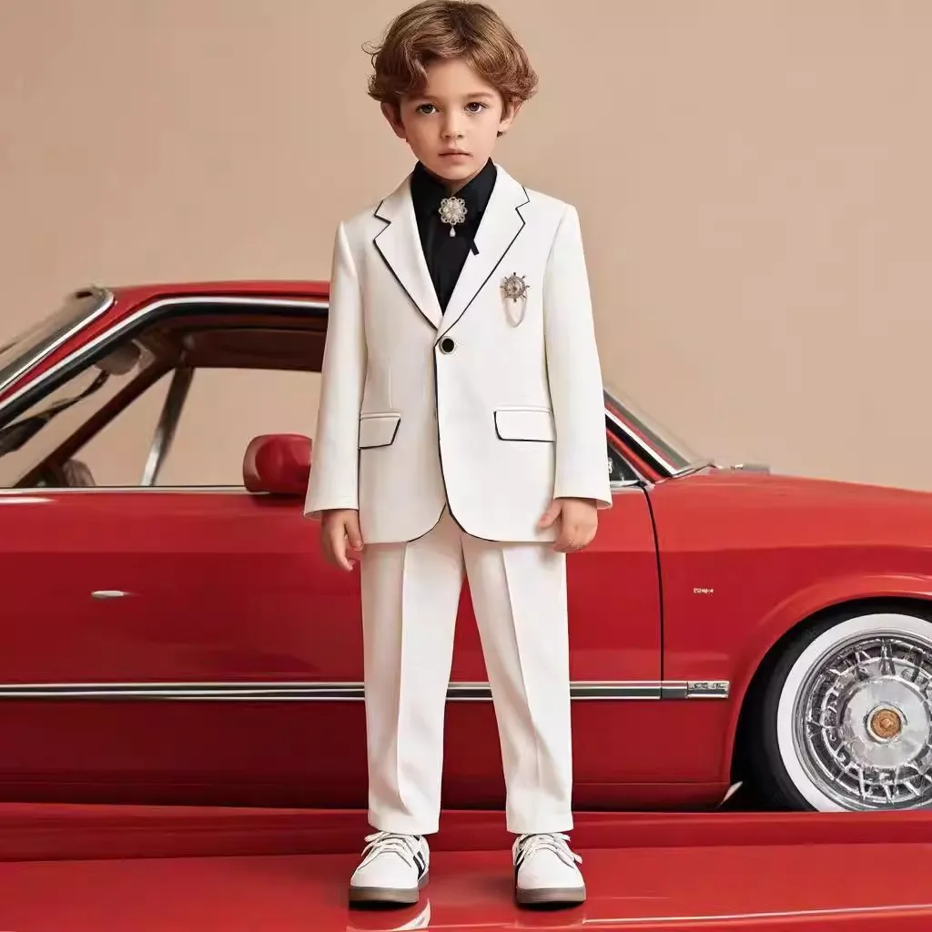Boys Spring White Wedding Party Dress Children Performance Festival Suit Kids Formal Photograph Ceremony Tuxedo Dress