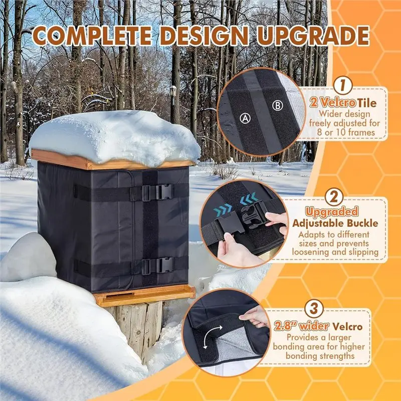 Waterproof, Windproof 600D Oxford Cloth 2Pcs Winter Bee Hive Wrap For 10 And 8 Frame Beehives Adjustable