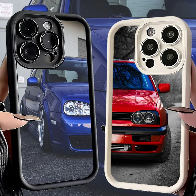 Funda de silicona suave para iPhone 16 17 Air 16E 15 Pro Max 14 Plus 13 12 Mini con diseño de coche de golf MK3 MK4 MK5