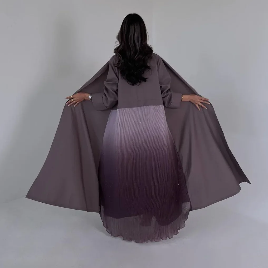 

Robe Cardigan Turkish Clothing Women Muslim Arab Abaya Chiffon Pleated Splicing Dress