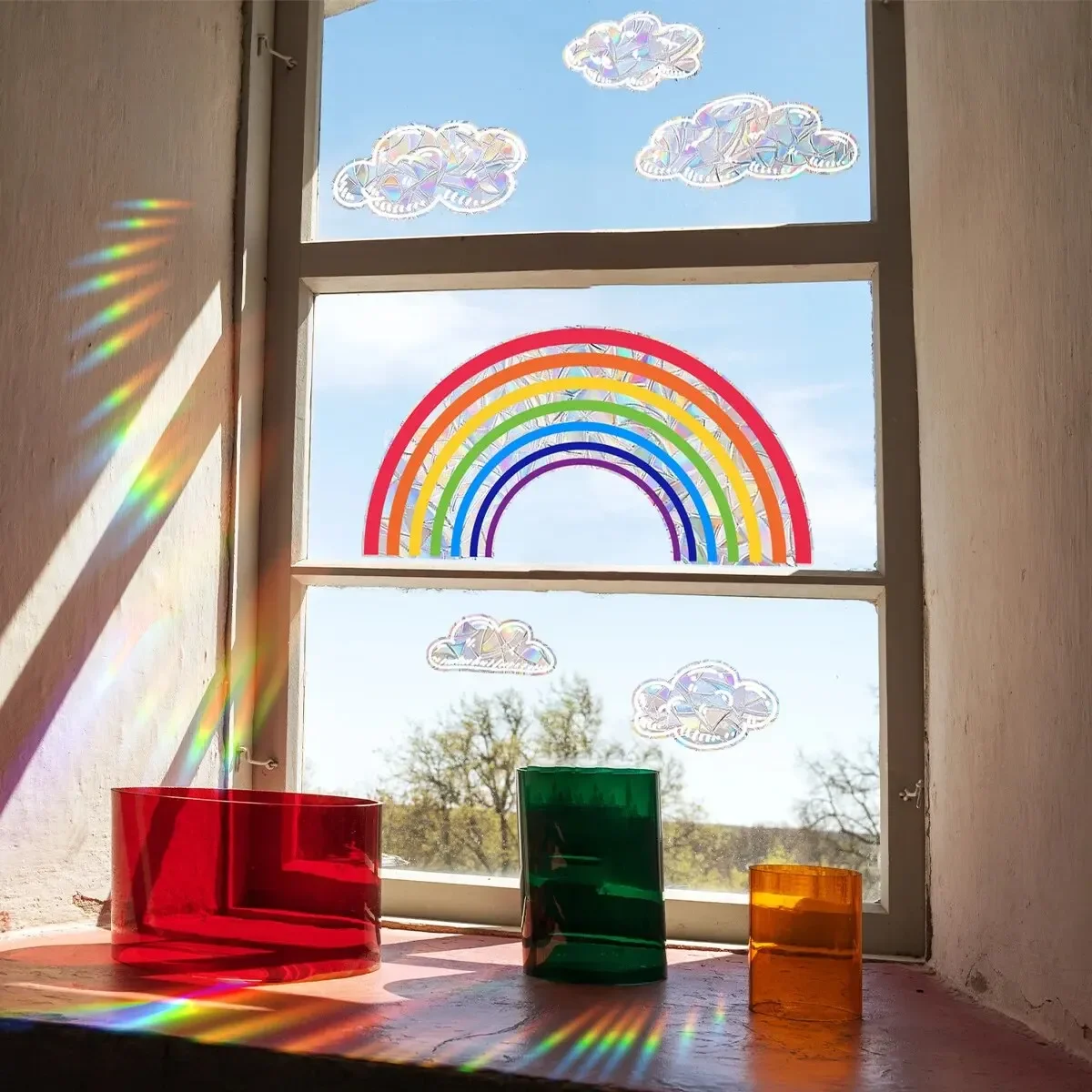 Rainbow Clouds Sunlight Refraction Dazzling Glass Display Windows Home Decoration Wall Stickers Window Stickers