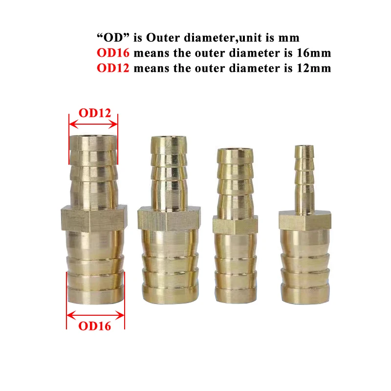 5PCS Hose Barb Pagoda Straight Equal Reducing 4 6 8 10 12 14 16mm Reducer Adapter Brass Pipe Fitting for Water Gas Oil