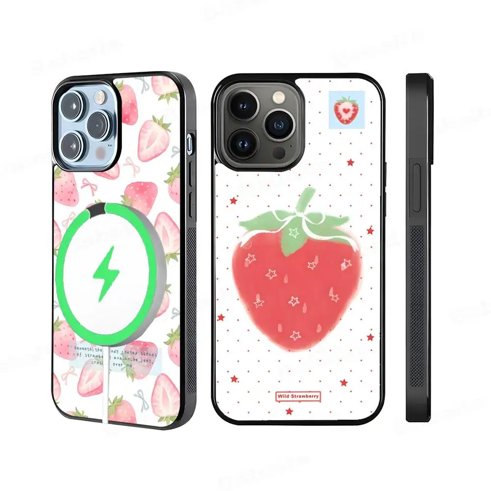S-Strawberry Fruit Phone Case For iPhone 17 16 13 14 15 11 12 Pro Max Plus For Magsafe Magnetic Shell