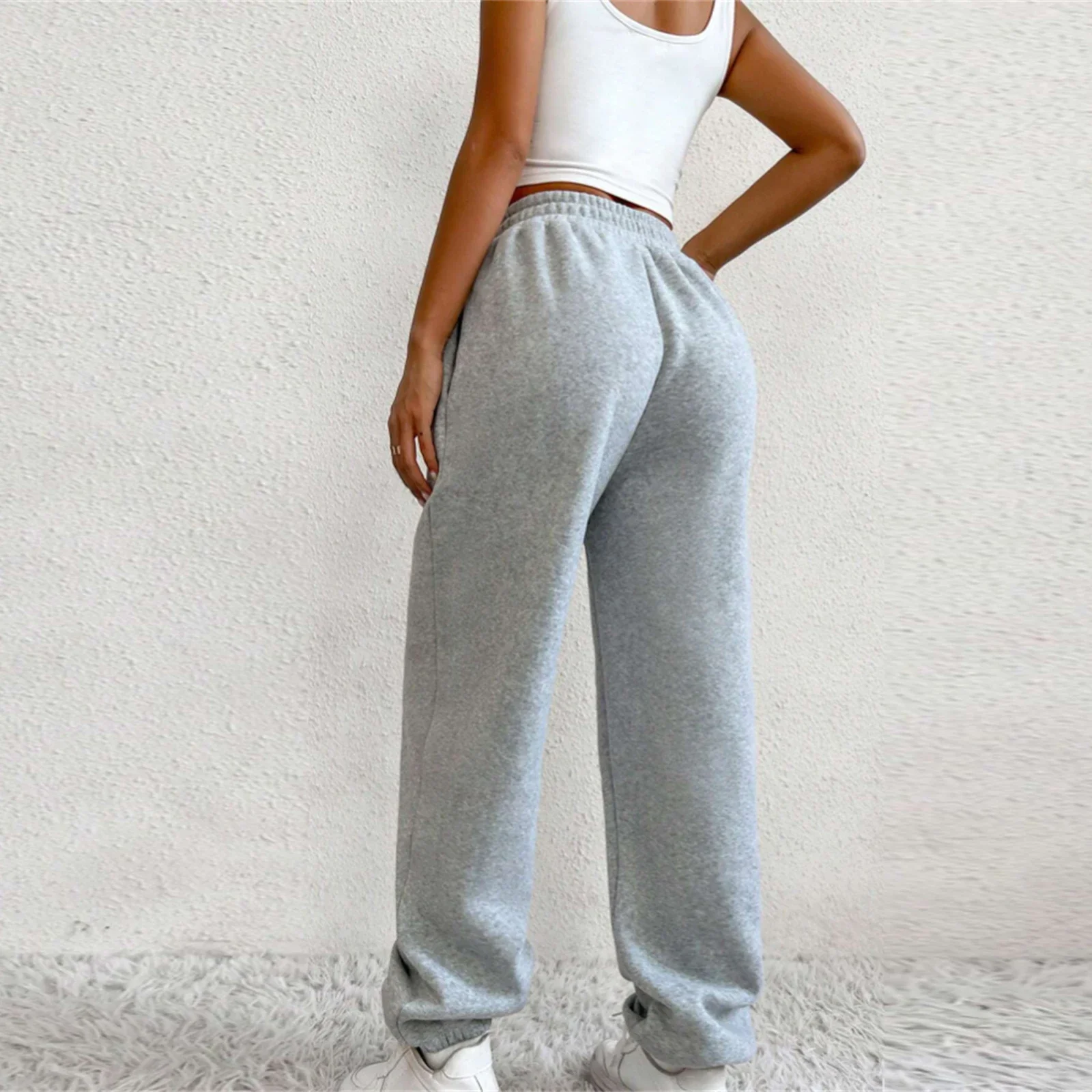 2024 Winter Fashion Women's Classic Jogger Pants Sexy V Crossover Waist Solid Color Loose Sweatpants Workout Pants Tennis Pants