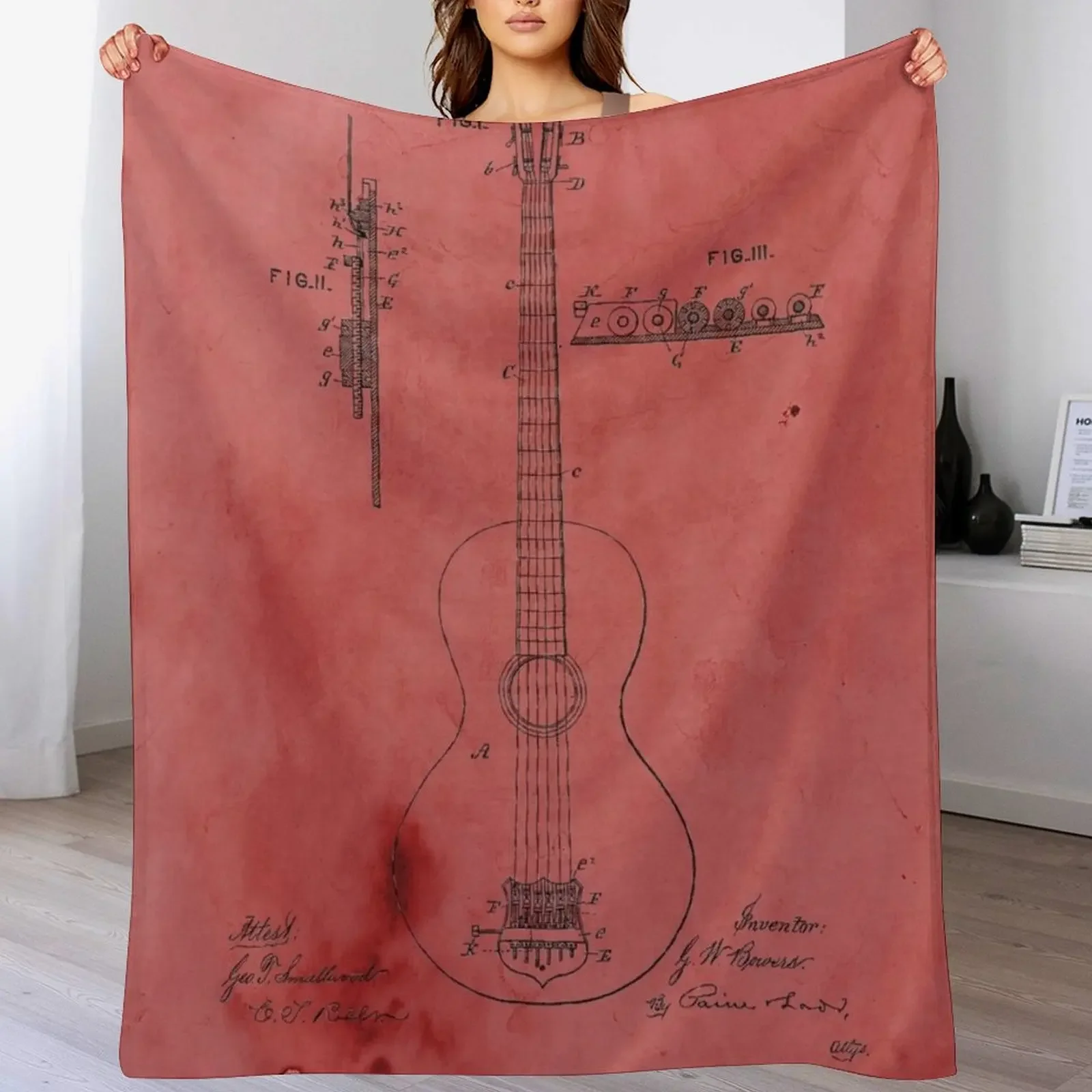 

Vintage Rose Guitar Patent Throw Blanket Men's Soft Warm Throw Blanket for Couch