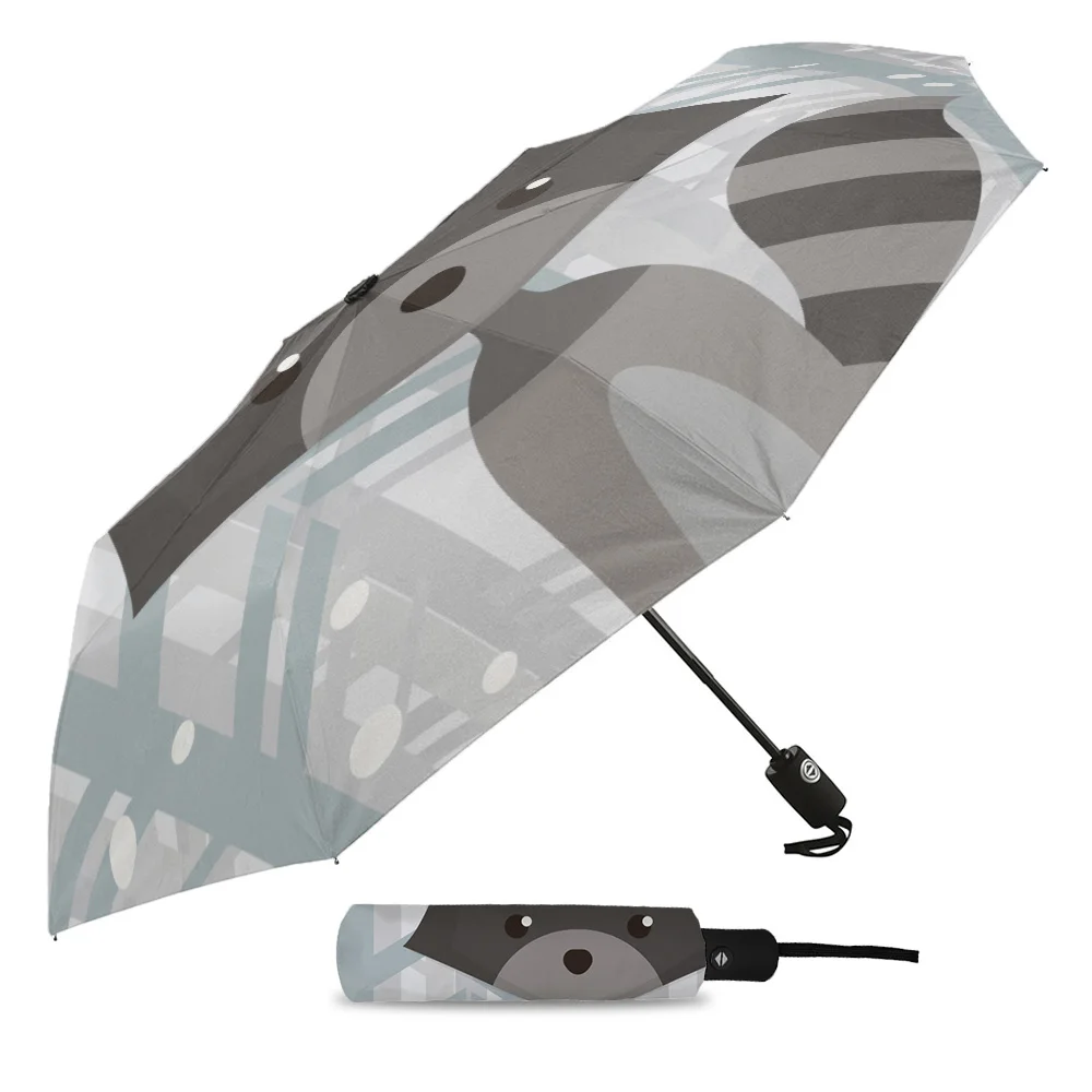 Winter Woods Raccoon Automatic Umbrella Men Women Rain Windproof Outdoor Travel Sun Three Folding Umbrellas 8 Ribs Gift Parasol