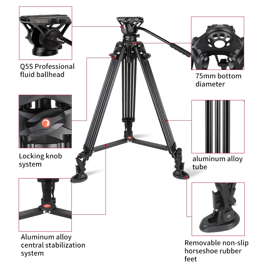 Professional Coman Aluminium Video DSLR Flexible Tripod  DX16Q5S With Fluid Ball Head Q5S