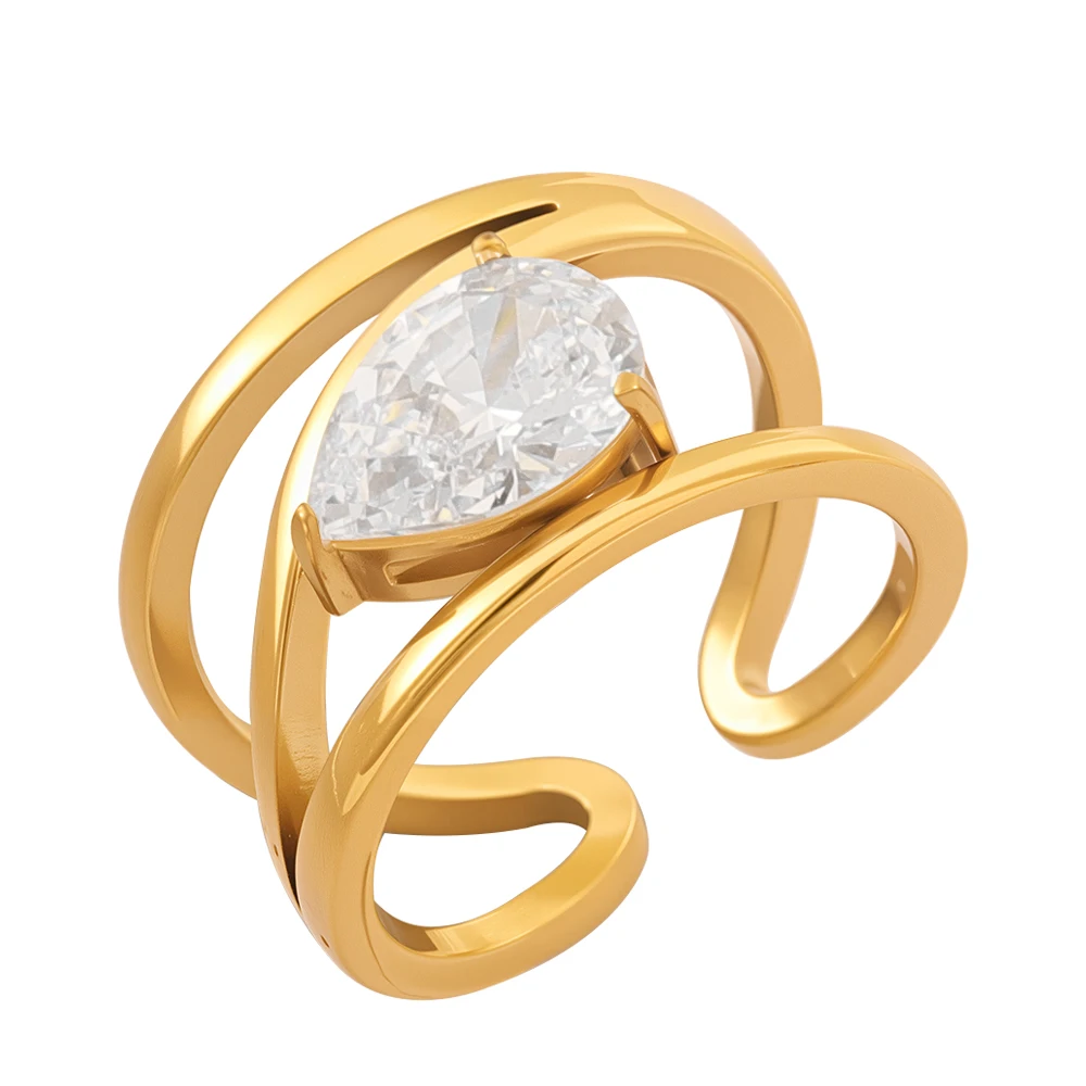 Minimalist Hypoallergenic Zircon Open Stainless Steel Hollow Ring Stackable Waterproof Popular Jewelry for Ladies
