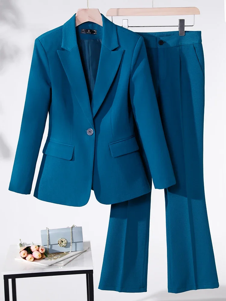 Conjunto de 2 piezas de Blazer y pantalón de manga larga para mujer, traje Formal de oficina, ropa de trabajo de negocios, púrpura, azul, rojo y