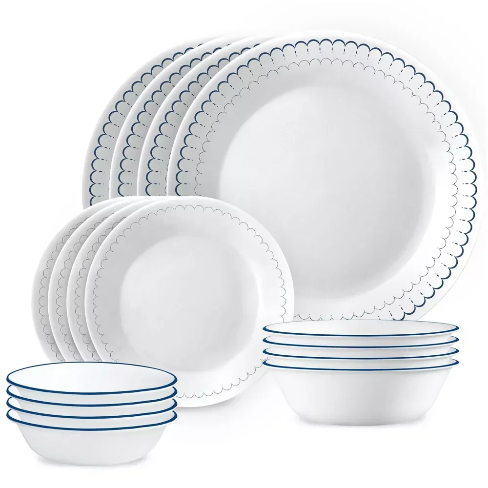 

16 Piece Vitrelle Caspian Lace Pattern Ceramic Dinnerware Set White dinnerware set plates and bowls whole set