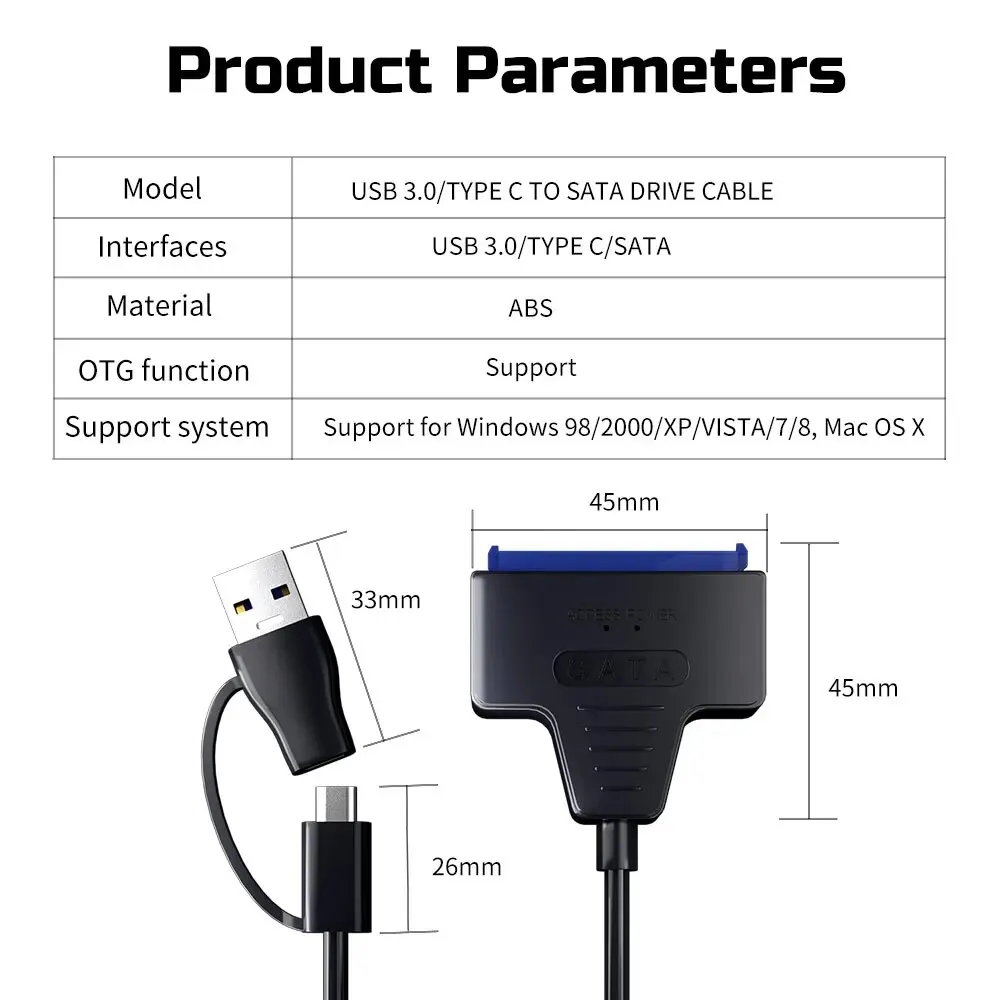 USB 3.0 to SATA Cable USB to SATA III Driver Cable High Speed 6Gbps Support 2.5 Inch HDD SSD Hard Drive 22 Pin Adapter